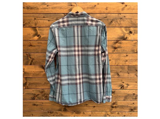 Burberry Brit Camisa de algodón Nova Check Blanco Azul Gris - vista 2