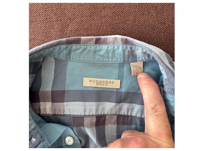 Burberry Brit Camisa de algodón Nova Check Blanco Azul Gris - vista 3
