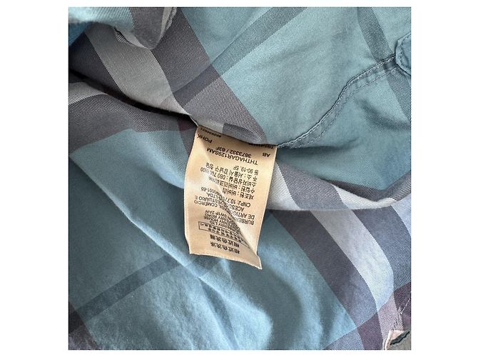 Burberry Brit Camisa de algodón Nova Check Blanco Azul Gris - vista 4