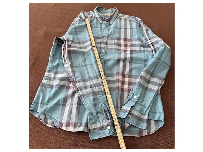 Burberry Brit Camisa de algodón Nova Check Blanco Azul Gris - vista 7