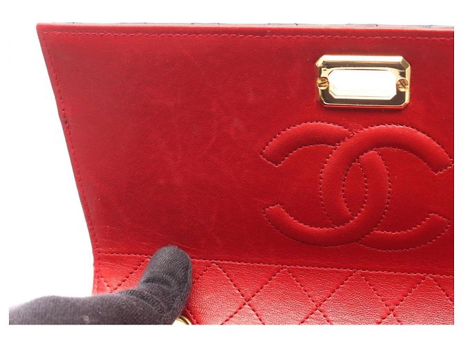 Borsa a Spalla Chanel Matelassé Bicolor Turnlock Rosso Blu navy - vista 7