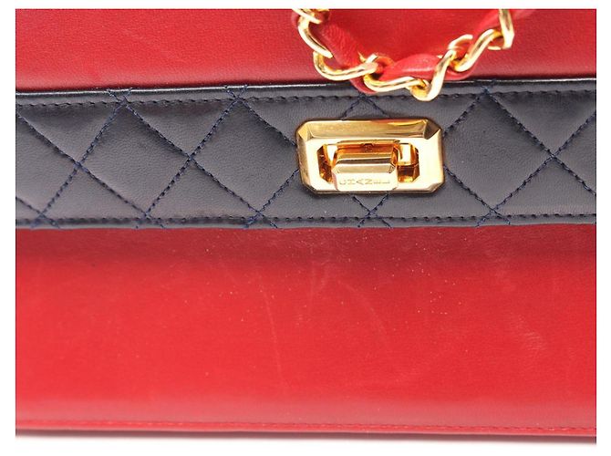 Borsa a Spalla Chanel Matelassé Bicolor Turnlock Rosso Blu navy - vista 8