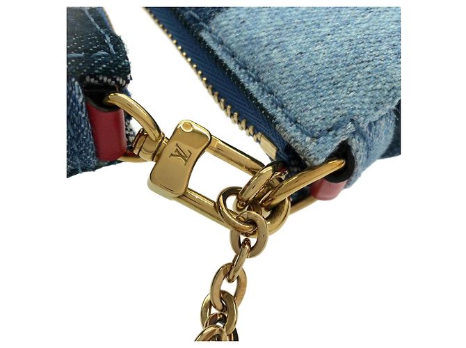Borsa a Spalla Louis Vuitton Denim Monogram Multi Pochette Accessoires M44990 Rosso Blu - vista 5