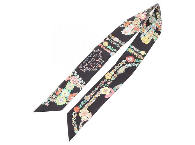 Hermès Hermes Twilly Brides de Gala en Fleurs Eyeliner Ribbon Scarf Nero Bianco Multicolore - vista 2