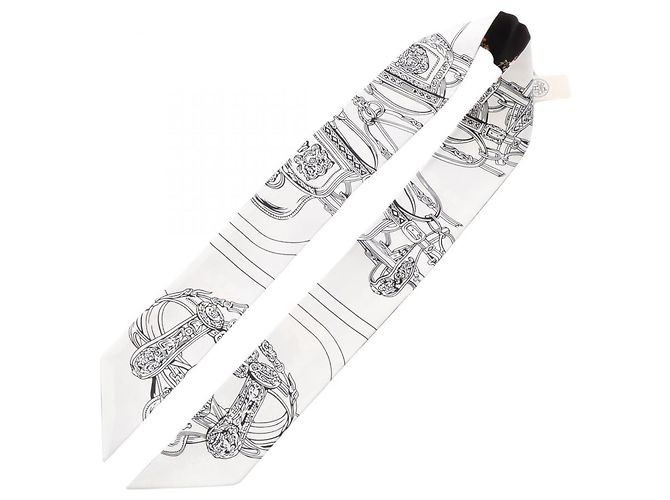 Hermès Hermes Twilly Brides de Gala en Fleurs Eyeliner Ribbon Scarf Nero Bianco Multicolore - vista 3