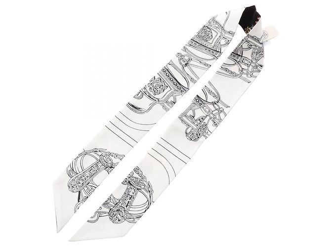 Hermès Hermes Twilly Brides de Gala en Fleurs Eyeliner Ribbon Scarf Nero Bianco Multicolore - vista 3