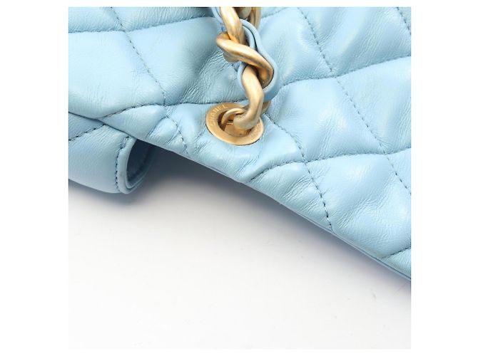 Borsa a tracolla Chanel Matelassé in agnello blu - vista 7