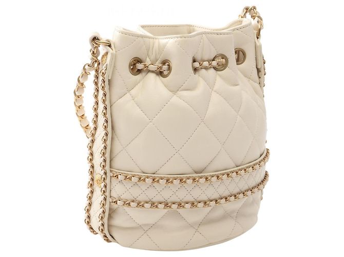 Borsa a secchiello Chanel Matelassé con coulisse Bianco - vista 2