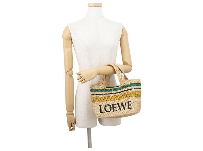 Loewe Font Tote Small Raphia Leder Tasche Mehrfarben Beige - Ansicht 4