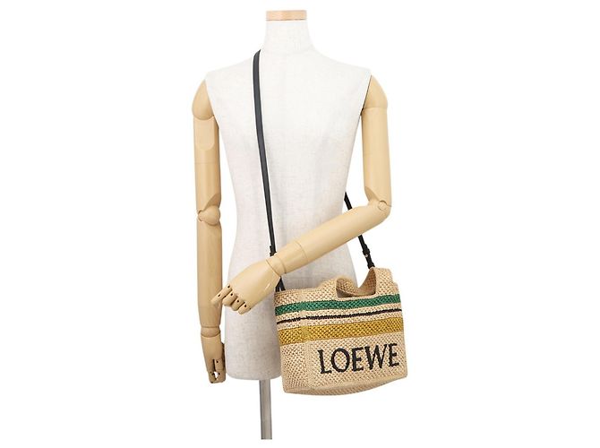 Loewe Font Tote Small Raphia Leder Tasche Mehrfarben Beige - Ansicht 5