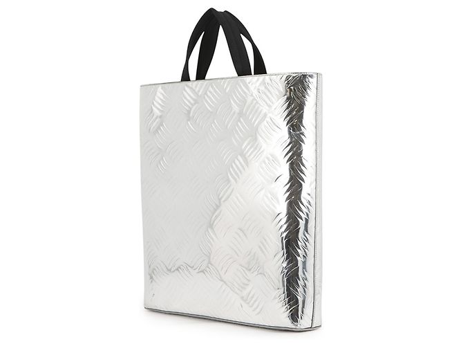 Borsa Tote Prada argento in tela e pelle - vista 2