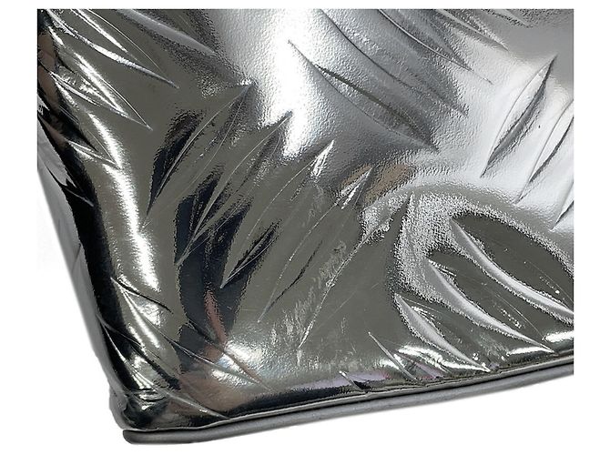 Borsa Tote Prada argento in tela e pelle - vista 9