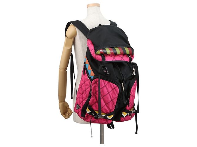 Zaino Prada 2VZ136 in nylon e pelle nero multicolore - vista 4