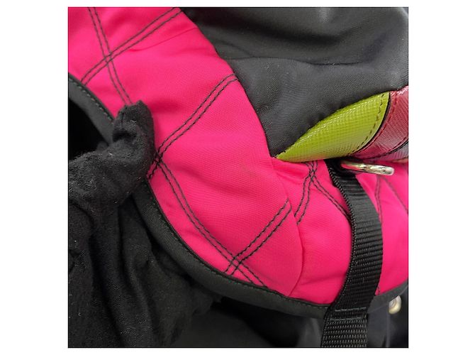 Zaino Prada 2VZ136 in nylon e pelle nero multicolore - vista 9