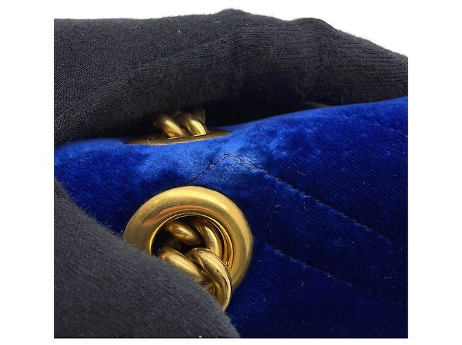 Borsa Gucci GG Marmont Chevron in Velluto Blu - vista 13