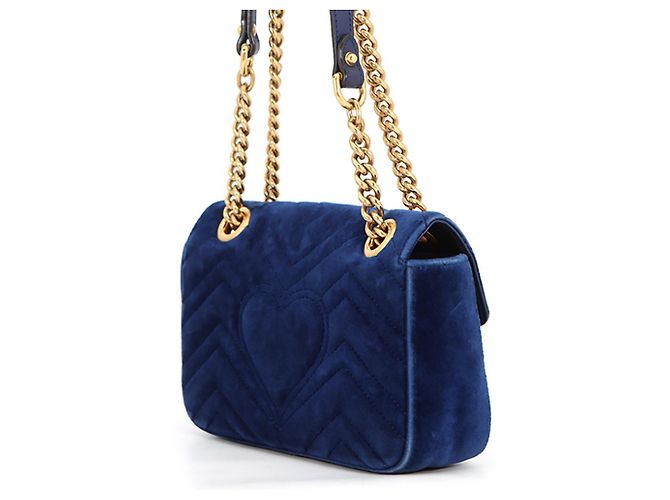 Borsa Gucci GG Marmont Chevron in Velluto Blu - vista 2