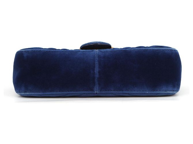 Borsa Gucci GG Marmont Chevron in Velluto Blu - vista 3