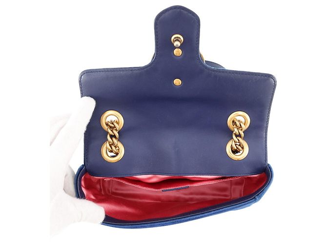 Borsa Gucci GG Marmont Chevron in Velluto Blu - vista 6