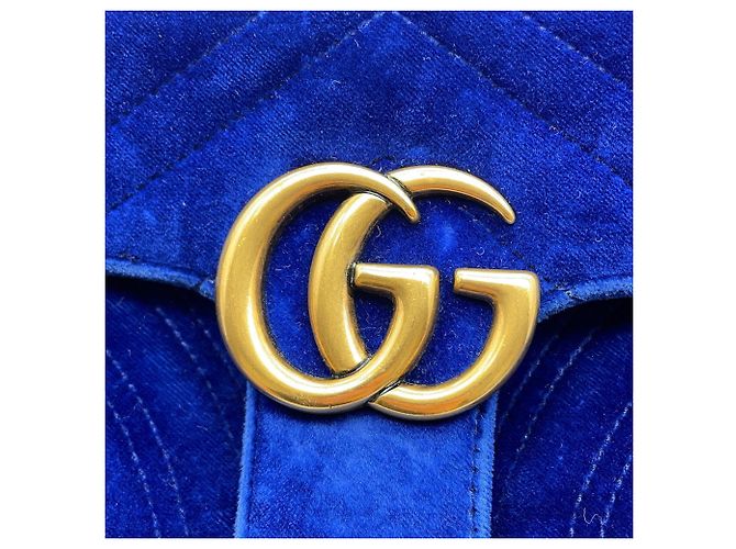 Borsa Gucci GG Marmont Chevron in Velluto Blu - vista 7