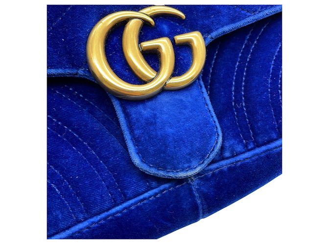 Borsa Gucci GG Marmont Chevron in Velluto Blu - vista 8