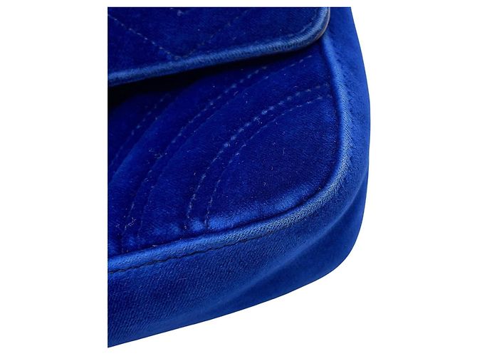 Borsa Gucci GG Marmont Chevron in Velluto Blu - vista 9