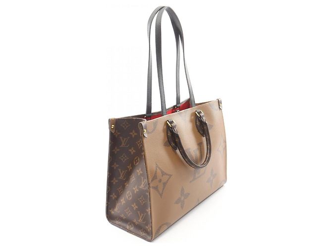 Borsa Tote Louis Vuitton OnTheGo MM Monogram Giant Reverse Marrone Beige - vista 2