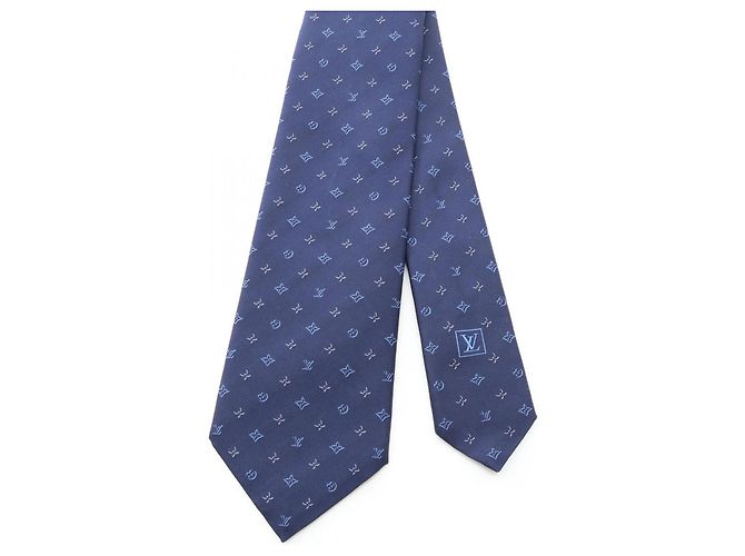 Cravatta Louis Vuitton Cravat Monogram 3D in seta Bianco Blu Blu navy - vista 2
