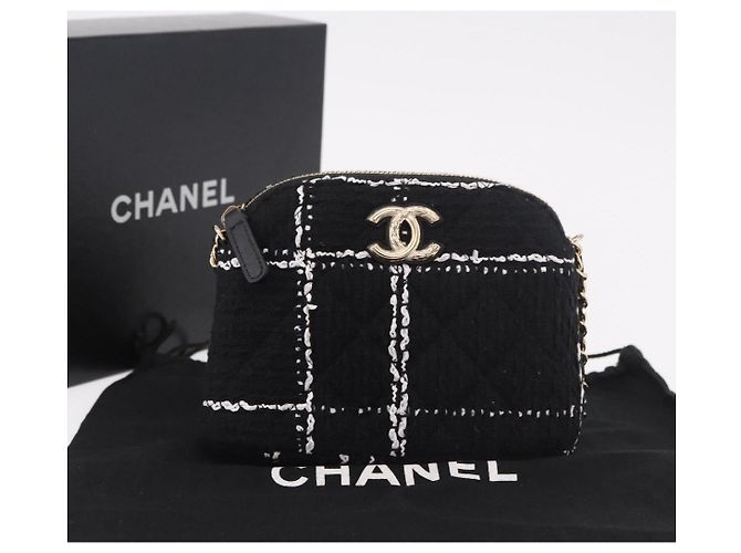CHANEL Matelasse Chain Shoulder Bag Tweed Black Gold CC Auth 186402M Nero D'oro - vista 12