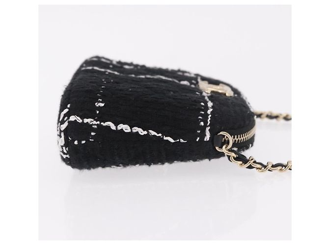 CHANEL Matelasse Chain Shoulder Bag Tweed Black Gold CC Auth 186402M Nero D'oro - vista 3