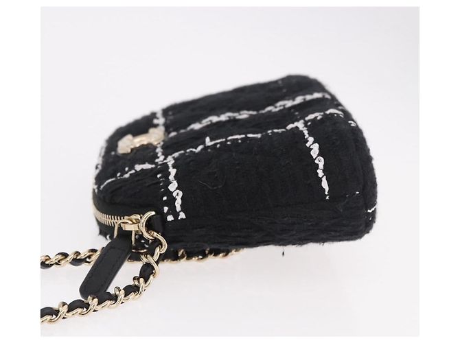CHANEL Matelasse Chain Shoulder Bag Tweed Black Gold CC Auth 186402M Nero D'oro - vista 4