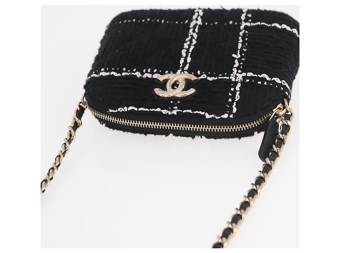 CHANEL Matelasse Chain Shoulder Bag Tweed Black Gold CC Auth 186402M Nero D'oro - vista 6