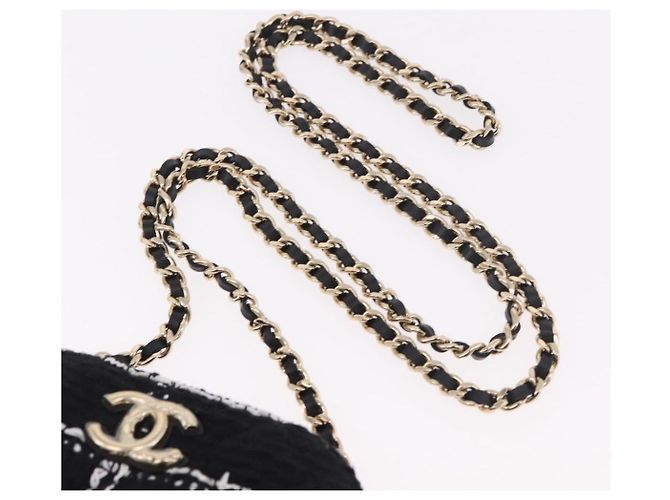 CHANEL Matelasse Chain Shoulder Bag Tweed Black Gold CC Auth 186402M Nero D'oro - vista 8