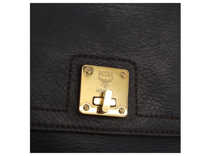 Borsa MCM in Pelle 2way Nera Oro Auth ka4862 Nero D'oro - vista 10