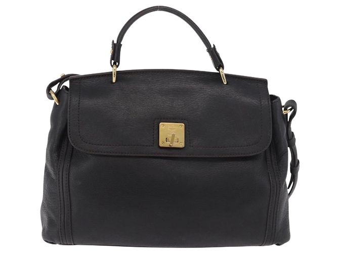 Borsa MCM in Pelle 2way Nera Oro Auth ka4862 Nero D'oro - vista 13