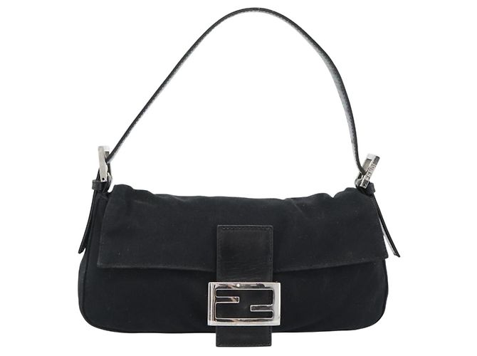 Borsa a mano FENDI Mamma Baguette in jersey di cotone Nero Argento Auth am11937A - vista 13