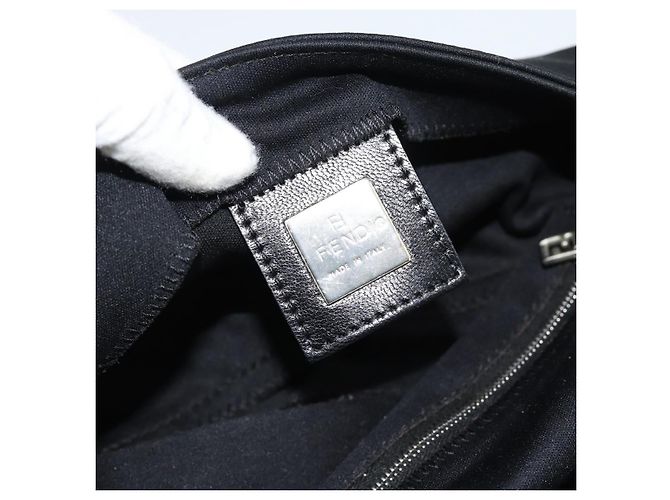 Borsa a mano FENDI Mamma Baguette in jersey di cotone Nero Argento Auth am11937A - vista 17
