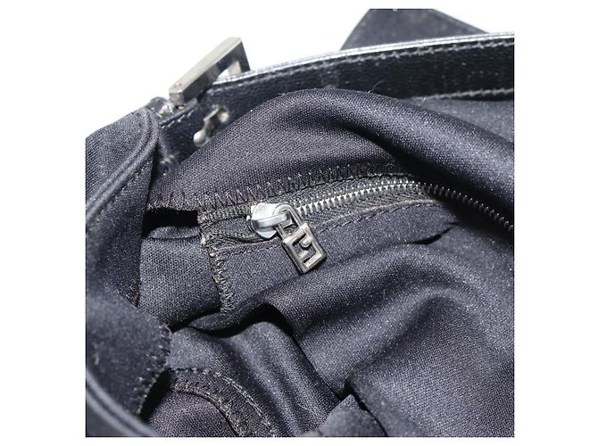 Borsa a mano FENDI Mamma Baguette in jersey di cotone Nero Argento Auth am11937A - vista 20