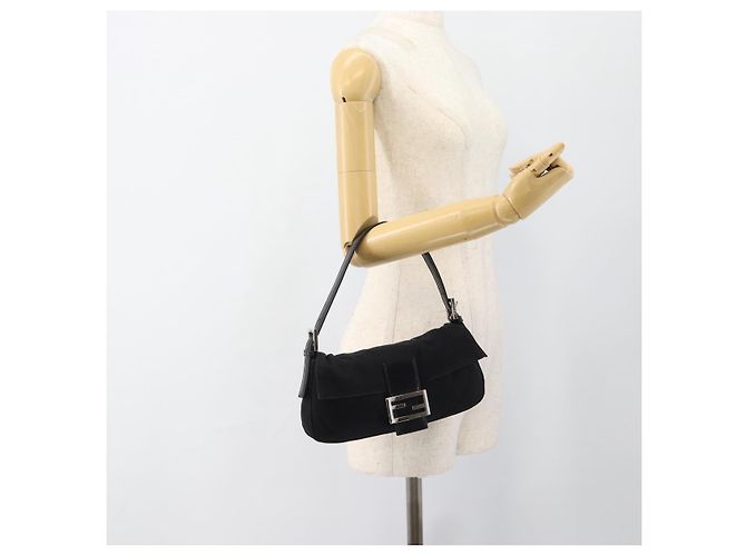 Borsa a mano FENDI Mamma Baguette in jersey di cotone Nero Argento Auth am11937A - vista 22