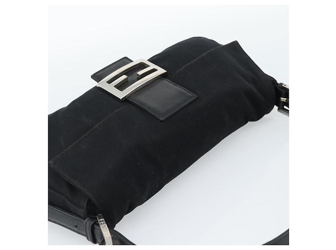 Borsa a mano FENDI Mamma Baguette in jersey di cotone Nero Argento Auth am11937A - vista 6