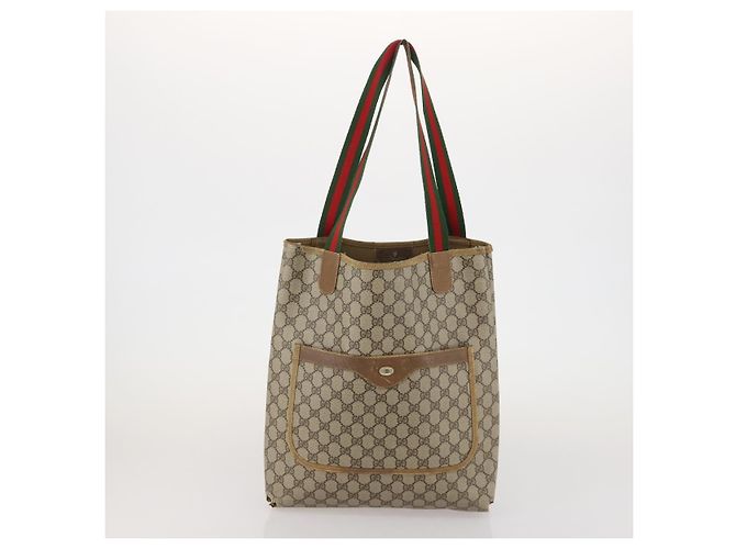 Borsa Tote GUCCI GG Supreme Web Sherry Line PVC 2 Set Beige Auth ti3987 - vista 10