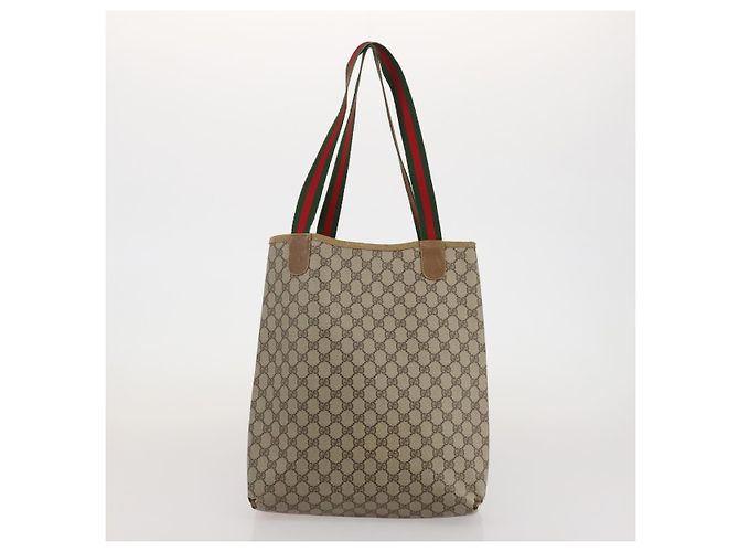 Borsa Tote GUCCI GG Supreme Web Sherry Line PVC 2 Set Beige Auth ti3987 - vista 11