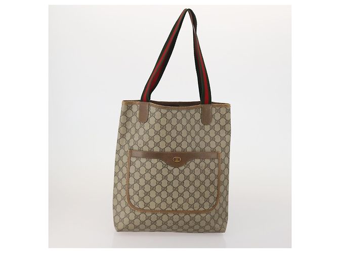 Borsa Tote GUCCI GG Supreme Web Sherry Line PVC 2 Set Beige Auth ti3987 - vista 2