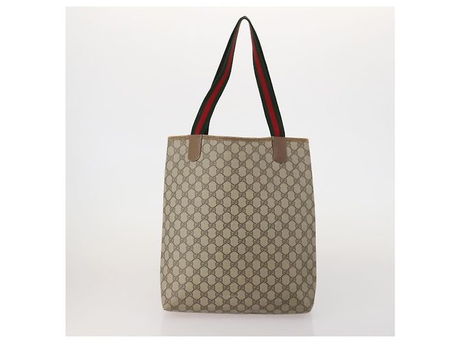 Borsa Tote GUCCI GG Supreme Web Sherry Line PVC 2 Set Beige Auth ti3987 - vista 3