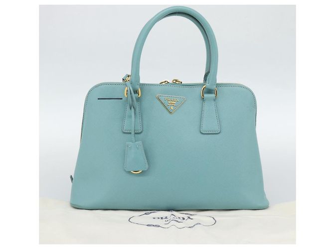 Saffiano Borsa PRADA in pelle Safiano 2way Blu Turchese Oro Auth 187253V D'oro - vista 12