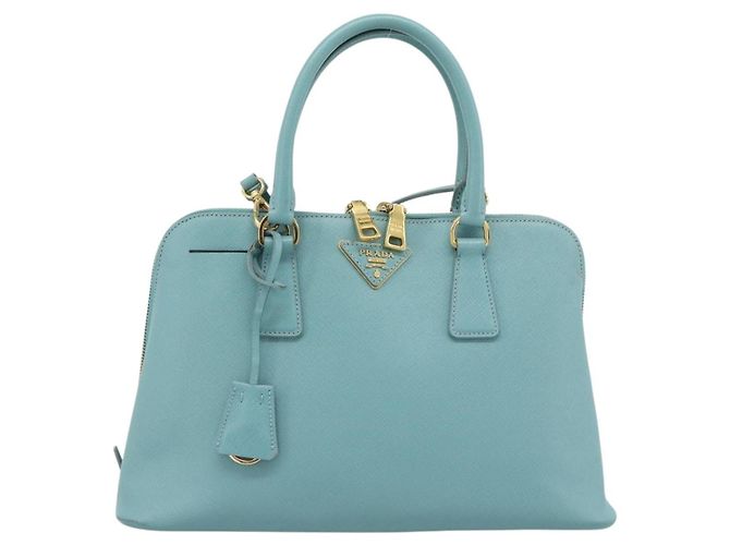 Saffiano Borsa PRADA in pelle Safiano 2way Blu Turchese Oro Auth 187253V D'oro - vista 13