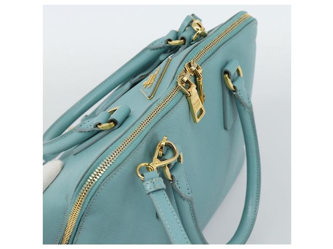 Saffiano Borsa PRADA in pelle Safiano 2way Blu Turchese Oro Auth 187253V D'oro - vista 14