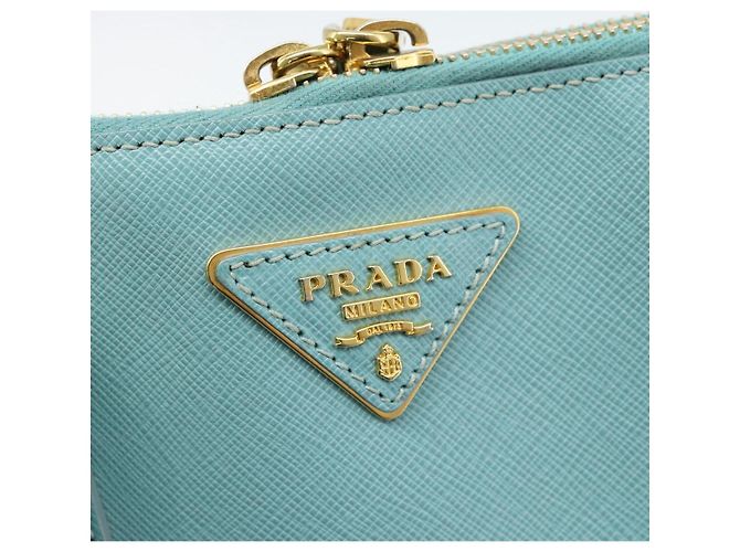 Saffiano Borsa PRADA in pelle Safiano 2way Blu Turchese Oro Auth 187253V D'oro - vista 21