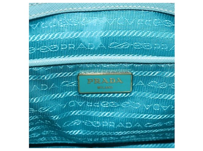 Saffiano Borsa PRADA in pelle Safiano 2way Blu Turchese Oro Auth 187253V D'oro - vista 23