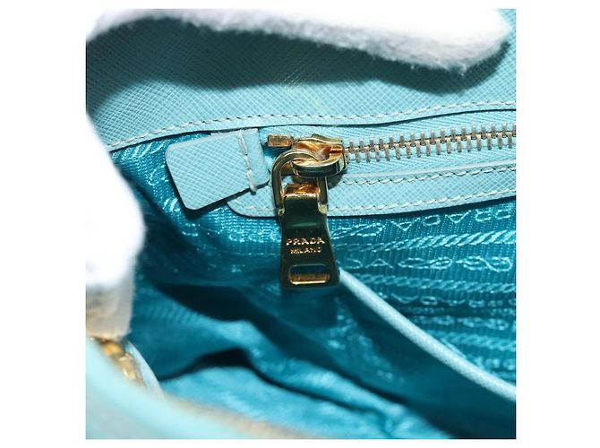 Saffiano Borsa PRADA in pelle Safiano 2way Blu Turchese Oro Auth 187253V D'oro - vista 27
