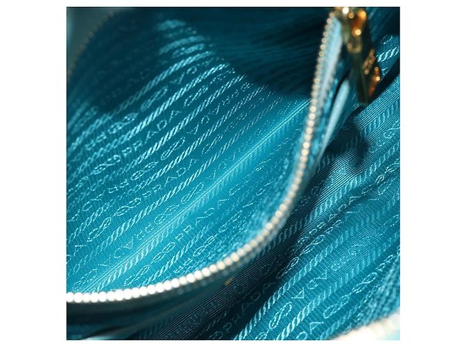 Saffiano Borsa PRADA in pelle Safiano 2way Blu Turchese Oro Auth 187253V D'oro - vista 28